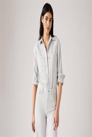 Woven shirts-SPACEY QUIET GRAY TOP-WOMEN
